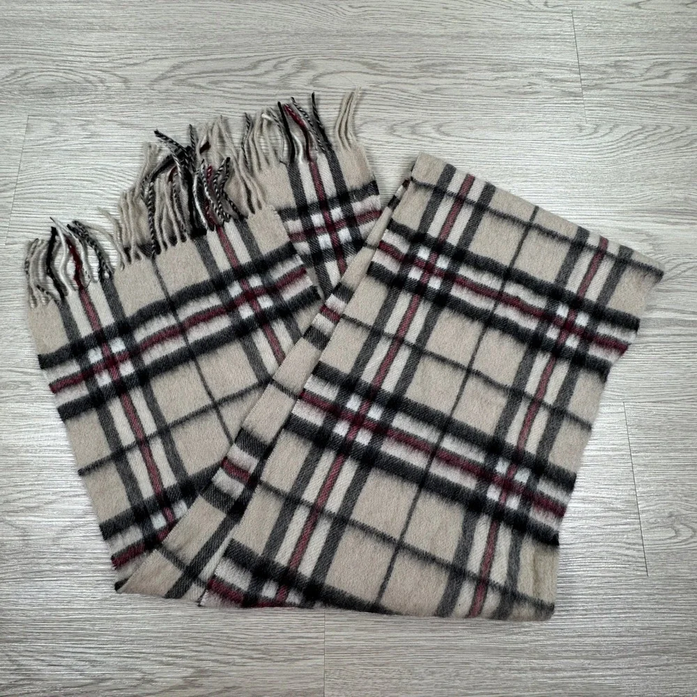 Edinburgh Scarf Plaid Beige OS 100% Lambswool‎ Fringe